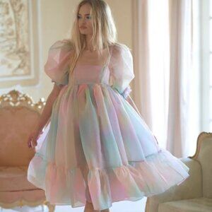 Selkie Pink and Blue Ruffled Babydoll Mini Dress